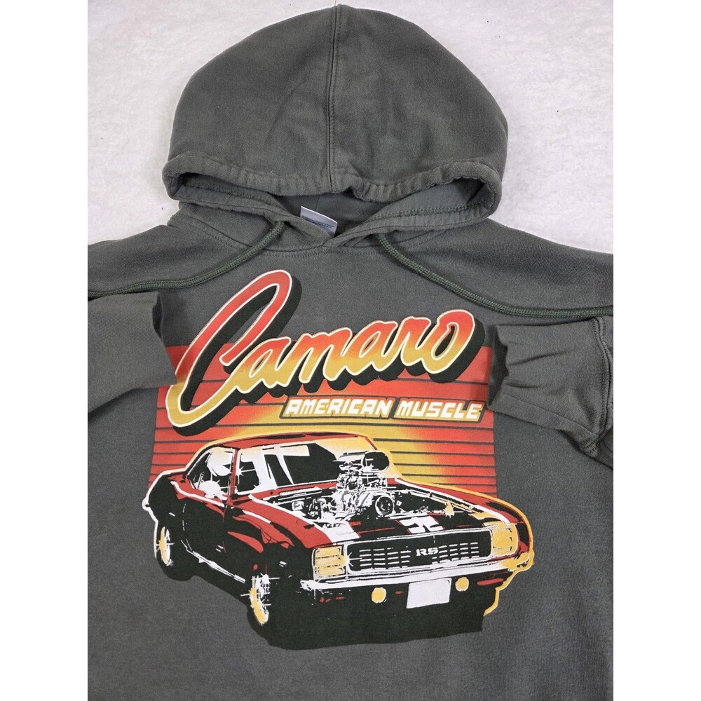 GM Camaro‎ American Muscle Hoodie Mens S Green Graphic Pullover Fleece Car Club